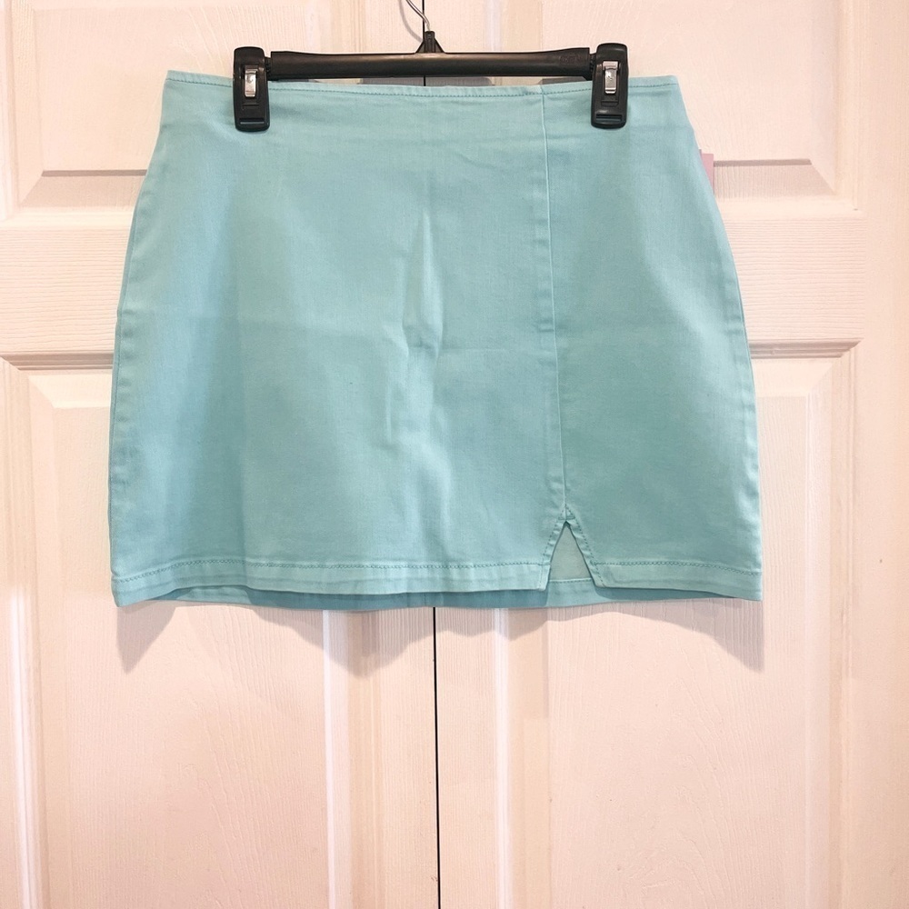 Wild Fable Women Stretchy Glitter Turquoise Colored Mini Skirt Size 12 - Picture 10 of 15